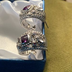 Judith Ripka Sterling amethyst huggie earrings
